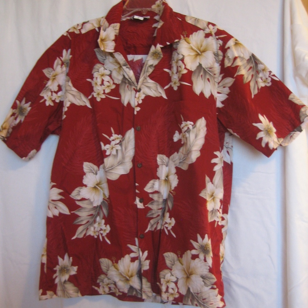Pacific Legend Men's Button Down Red & Tan Hawaiian Shirt Sz XL Pre-Owned USA